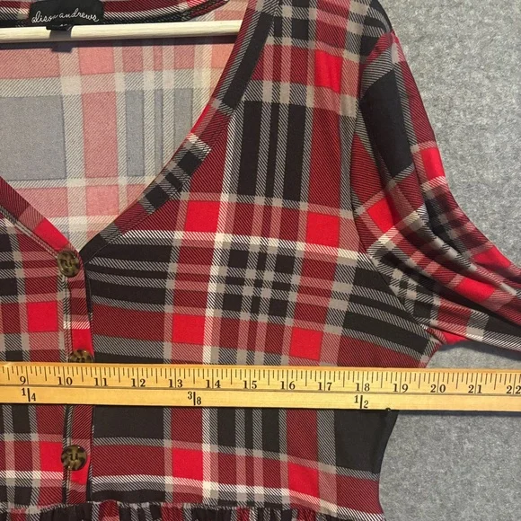Alison Andrews Babydoll V-Neck Peasant Sleeve Blouse M Red Plaid - Picture 3 of 8
